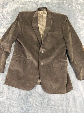 Chaps Brown Corduroy Blazer Sport Coat Jacket 42R Elbow Patches Striped Lining